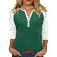 thumbnail image 1 of Pxiakgy 3/4 Length Sleeve Womens Tops Cotton Dressy Button V Neck Henley Shirt Casual Raglan Shirts Color Block Tunic Blouses Loose Fit Three Quarter Sleeve Tops Woman Printed V Neck T Shirt Green 3Xl, 1 of 5