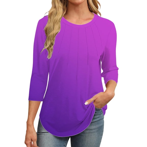 Pxiakgy 3/4 Length Sleeve Womens Tops Round Neck Casual Tunic Tops Basic Pleated Shirts Loose Fit 2025 3/4 Length Sleeve Womens Tops Round Neck Casual Tops Basic Pleated Shirts Loose Fit 2025 Pp1 S