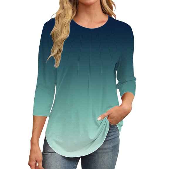 Pxiakgy 3/4 Length Sleeve Womens Tops Round Neck Casual Tunic Tops Basic Pleated Shirts Loose Fit 2025 3/4 Length Sleeve Womens Tops Round Neck Tops Basic Pleated Shirts Loose Fit 2025 Mint Green Xxl