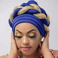 thumbnail image 1 of Pxiakgy African Turban Head Wraps for Black Women Braided Twisted Turbans Hats Stretchy Cancer Chemo Muslim Cap Women Beading Braid Hat Muslim Cancer Wrap Cap Sleep Caps Satin Lined Bonnets Blue, 1 of 5