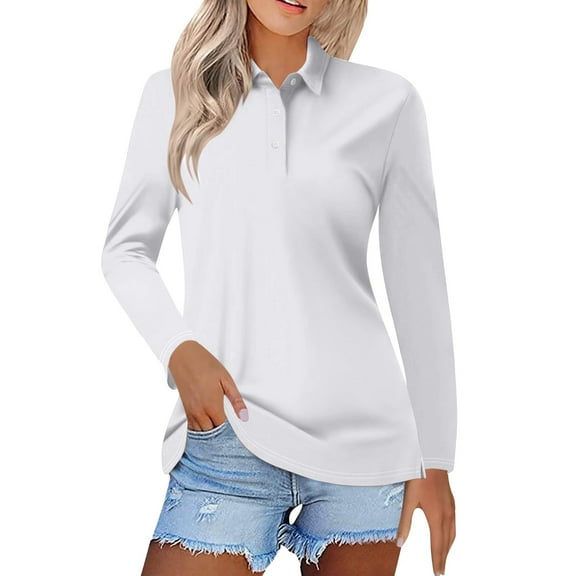 Pxiakgy Women's Polo Shirts Cotton 3-Button Long Sleeve Collared Tops Summer Cool Shirt Uniform Casual Shirts Women's Short Sleeved Slim Casual Fashion Top White Xxl
