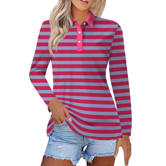 Pxiakgy Women's Polo Shirts Cotton 3-Button Long Sleeve Collared Tops Summer Cool Shirt Uniform Casual Shirts Women's Short Sleeved Slim Fit Casual Fashion Top Hot Pink 3Xl