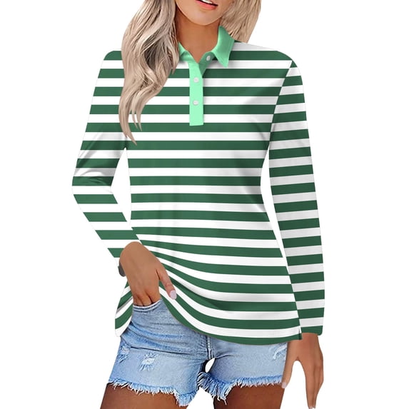 Pxiakgy Women's Polo Shirts Cotton 3-Button Long Sleeve Collared Tops Summer Cool Shirt Uniform Casual Shirts Women's Short Sleeved Slim Fit Casual Fashion Top Green L