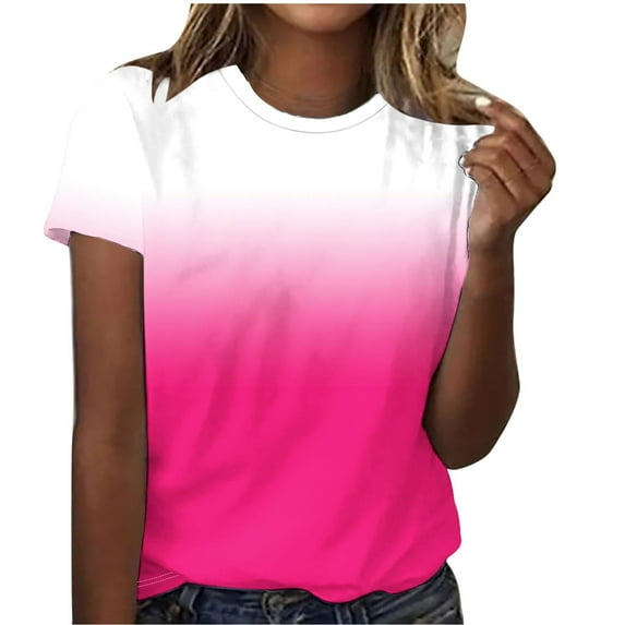 Pxiakgy Basic T Shirts for Women Short Sleeve Gradient Color Round Neck T Shirt Gradient Color Short Sleeve Spring Summer Tops Crew Neck Trendy Casual Work Soft Basic Tees for Ladies 2025 White S