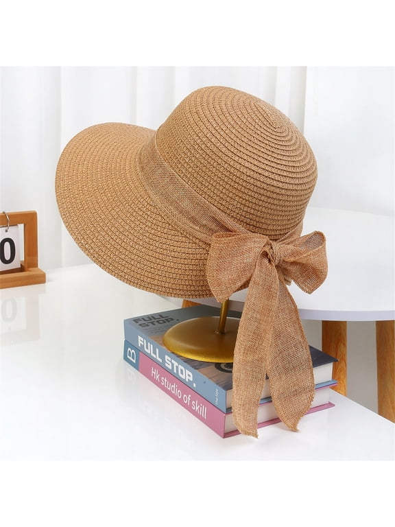 Beach Hats for Women, Foldable Sun Hat Womens Uv Protection, Boho Wide Brim Hats for Women, Floppy Straw Visor Hat Women Wide Foldable Roll Up Hat Beach Sun Bow Hat Ar