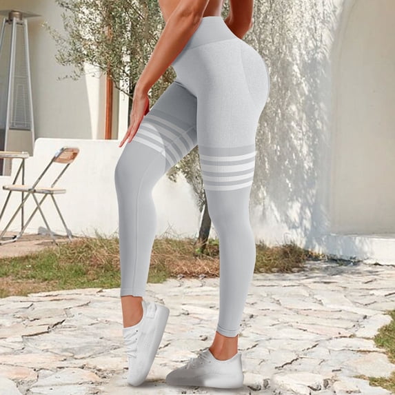 Pxiakgy Butt Lift Seamless Leggings for Women High Waisted Booty Workout Yoga Pants Gym Tights Women's Striped Outdoor Leggings High Waisted Hip Yoga Running Pants Grey M