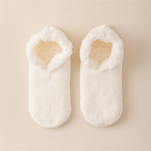 Pxiakgy Butter Soft House Slippers for Women, Cozy Sherpa-Lined Slipper Socks for Women Soft Sole Non-Skid Machine Washable Winter Thick Short Shoes and Socks Warm Plush Floor Socks White