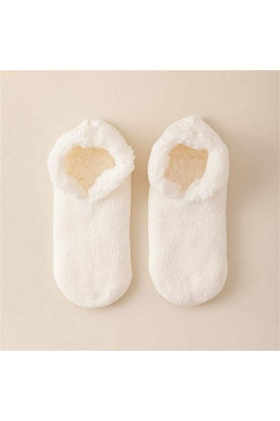 Butter Soft House Slippers for Women, Cozy Sherpa-Lined Slipper Socks for Women Soft Sole Non-Skid Machine Washable Winter Thick Short Shoes and Socks Warm Plush Floor Socks White