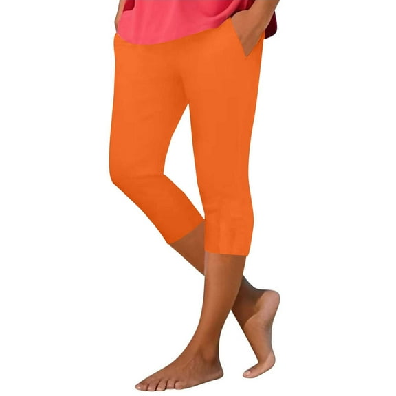 Pxiakgy Capri Leggings for Women Sports Short Plain Leggings Elastic Waist Yoga Trousers Casual Slim Fit Running High Waisted Yoga Pants Stretch Tummy Control Leggings for Cycling Workout Orange Xxl