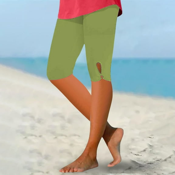 Pxiakgy Capri Leggings for Women 2025 Summer Plus Size Capris Knee Length Casual Workout Yoga Capri Pants Beach Cropped Pants GN3 M