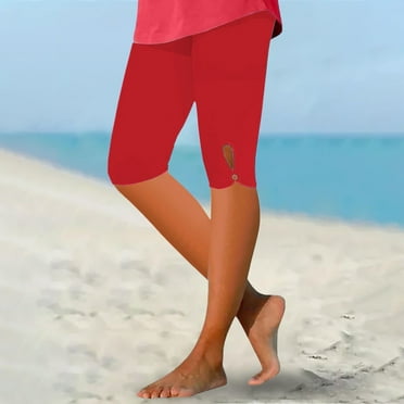 Pxiakgy Capri Leggings for Women 2025 Summer Plus Size Capris Knee Length Casual Workout Yoga Capri Pants Beach Cropped Pants Red M
