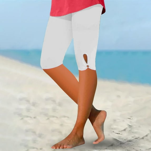 Pxiakgy Capri Leggings for Women 2025 Summer Plus Size Capris Knee Length Casual Workout Yoga Capri Pants Beach Cropped Pants White S