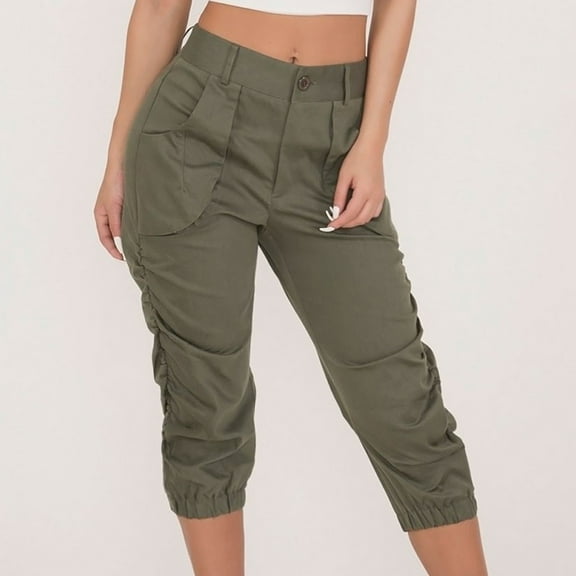 Pxiakgy Capri Pants for Women Casual Cropped Pants Rrousers Pocket Beam Loose Women's Shorts Foot Pants Pants Cargo Pants Women Lightweight Ladies Baggy Cargo Pants for Hiking Green S
