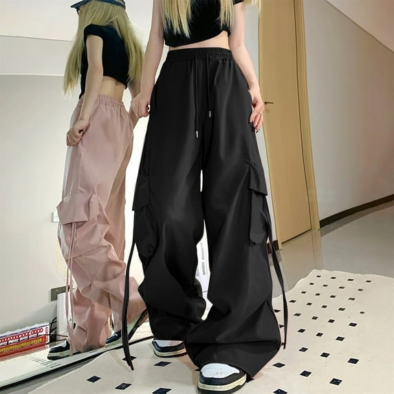 Pxiakgy Cargo Pants for Women American Hot Girl Work Pants Women's Summer Versatile Loose Hip Hop Design Sense Wide Leg Pants Baggy Wide Leg Pants Streetwear Y2K Trousers Black 3Xl