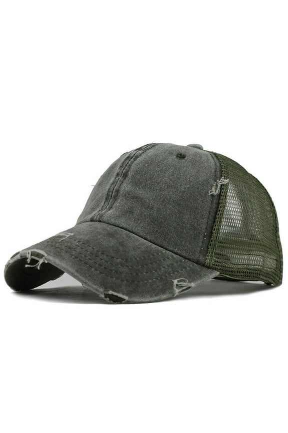 Classic Washed Cotton Baseball Caps Men and Women Adjustable Plain Unstructured Cap Low Profile Dyed Dad Mesh Hat Buns Plain Cap Ponytail Visor Trucker Uni Hat Messy Caps Green One Size