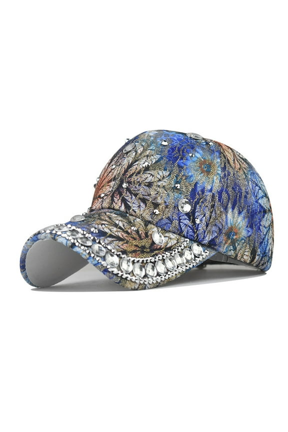 Clearance Sale!! Bling Baseball Caps for Women, Rhinestone Summer Flower Baseball Hat, Adjustable Spring Fall Denim Sequin Jean Hat Female Drill Floral Print Caps Hat Visors Star