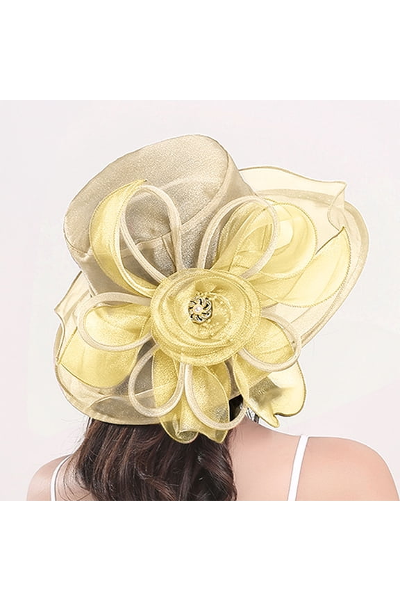 Clearance Sale!! Derby Hats for Women Flower Wide Brim Sun Hat Fascinators Big Wide Brim Fedoras Sun Visor Cap Women's Floral Mesh Hat Sunshade Beach Hat Sun Block Hat Khaki One Size