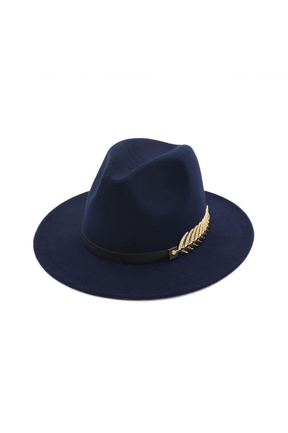 Clearance Sale!! Hats for Women Fashionable 2025 Women's Wide Brim Fedora Panama Hat with Belt Buckle Coloured Navy One Size