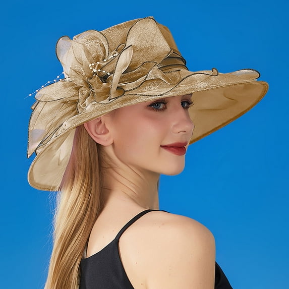 Pxiakgy Clearance Sale!! Kentucky Derby Hats for Women 2025 Elegant Tea Party Hats Organza Victorian Hat Church Hats Wedding Fascinator Hat Solid Color Big Flower Elegant Temperament Sun Hat