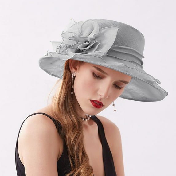 Pxiakgy Clearance Sale!! Women's Kentucky Derby Church Dress Hat Wide Brim Leaf Flower Bridal Shower Hat Womens Dress Hat Wide Flower Bridal Shower Hat Sun Hats Beach Hat Grey One Size