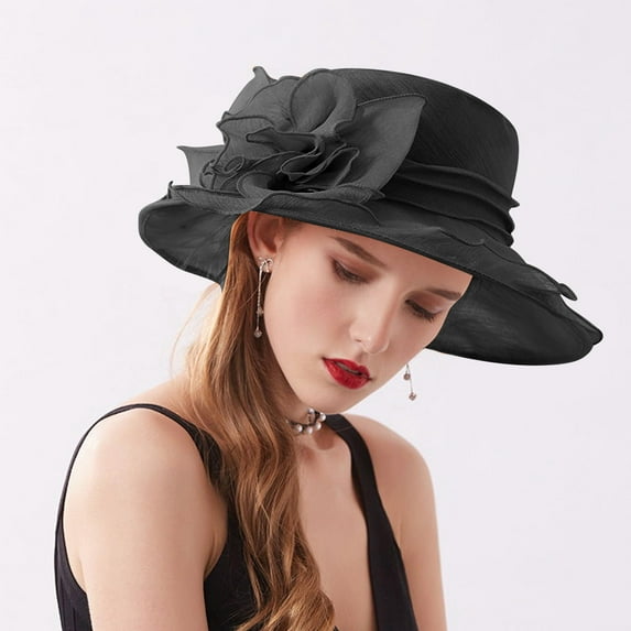 Pxiakgy Clearance Sale!! Women's Kentucky Derby Church Dress Hat Wide Brim Leaf Flower Bridal Shower Hat Womens Dress Hat Wide Flower Bridal Shower Hat Sun Hats Beach Hat Black One Size