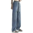 thumbnail image 1 of Pxiakgy Clearance Sale!! Women's Regular Fit Straight Leg Jeans Casual Drawstring Elastic Waist Denim Pants Lightweight Carpenter Jean Vintage Wide Leg，Casual Baggy Ripped Denim Trouser Bu3 L, 1 of 3
