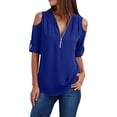 thumbnail image 1 of Pxiakgy Cold Shoulder 3/4 Roll Sleeve Tops for Women Loose Shirt Chiffon Zipper Long Sleeves Plus Size Tops Cold Shoulder Top Zip Front Shirts V Neck Blouses Tunic Top Bu2 3Xl, 1 of 7
