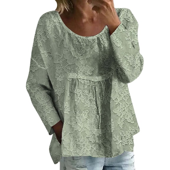 Pxiakgy Cotton Lien Shirts for Women,3/4 Sleeve Button Crewneck T-Shirts 2025 Fall Trendy Floral Printed Basic Tee Tops New Printed Long Sleeved T Shirt Loose Large Size Long Sleeved T Shirt Green L