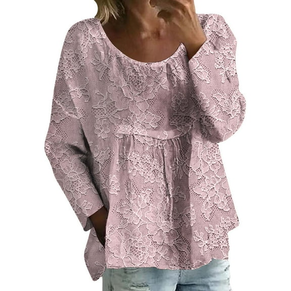 Pxiakgy Cotton Lien Shirts for Women,3/4 Sleeve Button Crewneck T-Shirts 2025 Fall Trendy Floral Printed Basic Tee Tops New Printed Long Sleeved T Shirt Loose Large Size Long Sleeved T Shirt Pink 3Xl
