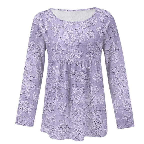 Pxiakgy Cotton Lien Shirts for Women,3/4 Sleeve Button Crewneck T-Shirts 2025 Fall Trendy Floral Printed Basic Tee Tops New Solid Color Long Sleeved T Shirt Loose Large Size T Shirt Purple 3Xl