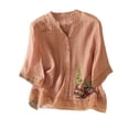 thumbnail image 1 of Pxiakgy Cotton Linen Shirts for Women Peasant Tops Vacation Beach Solid Blouses Breathable Top Summer Tshirts Boho Shirts Summer Gauze Shirts Elbow Sleeve Cotton Linen Tops 3/4 Length Sleeve Shirts, 1 of 2