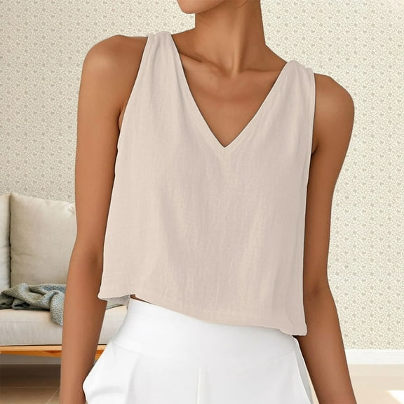 Pxiakgy Crop Tank Tops for Women Women's Round Neck Solid Color Loose Cotton And Linen Knitted Vest Going Out Tops Workout Camis Shirts Wh2 Xxl