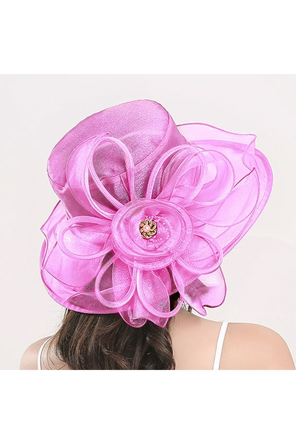 Derby Hats for Women Ladies, Classy Organza Sun Hat, Church Tea Party Wedding Kentucky Fascinator Hat Women's Mesh Hat Sunshade Beach Hat Sun Block Hat Pink One Size