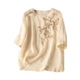 thumbnail image 1 of Pxiakgy Embroidered Tops for Women Loose Fit Blouses Peasant Tops Retro Embroidered 3/4 Sleeve Boho Tops Relaxed Fit Basic Tee Bohemian Tops Cotton Linen Tops Beach Travel Vacation Mexican Shirts XL, 1 of 3