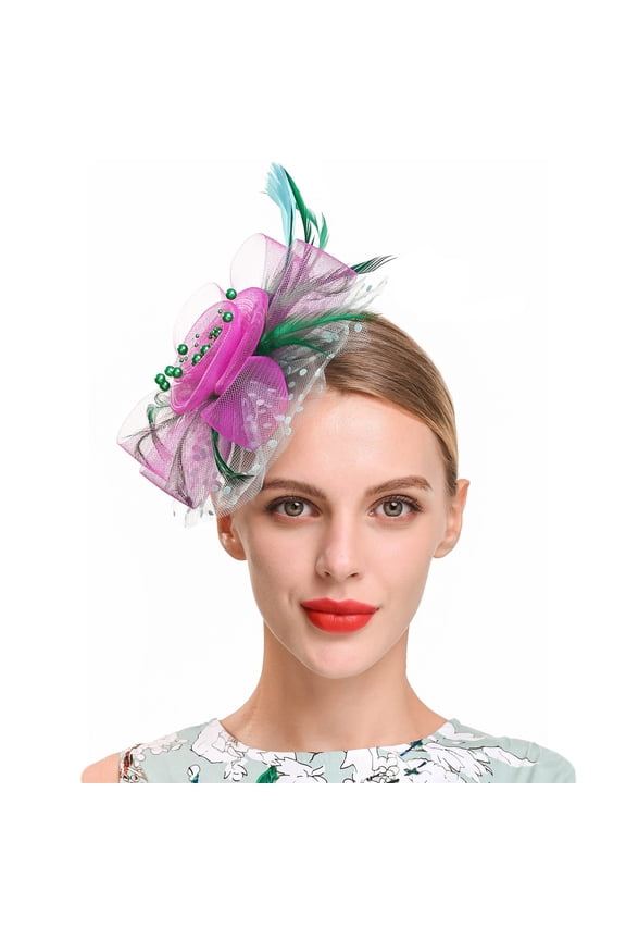 Fascinator Hats for Women Tea Party Hat Kentucky Fascinators Headband Derby Hats Wedding Flower Feathers Hairwear Hat for Women Wedding Flower Mesh Feathers Clip Tea Party Headband Hot Pink