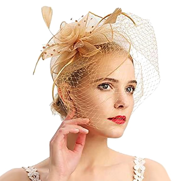Pxiakgy Fascinators Hats Headband with Clips Feather Tea Party Derby Hats Dress 1920S Dresses Headpiece for Women Hats for Women Fascinators Womens Pillbox Flower Hat for Tea Party Wedding Church Gold