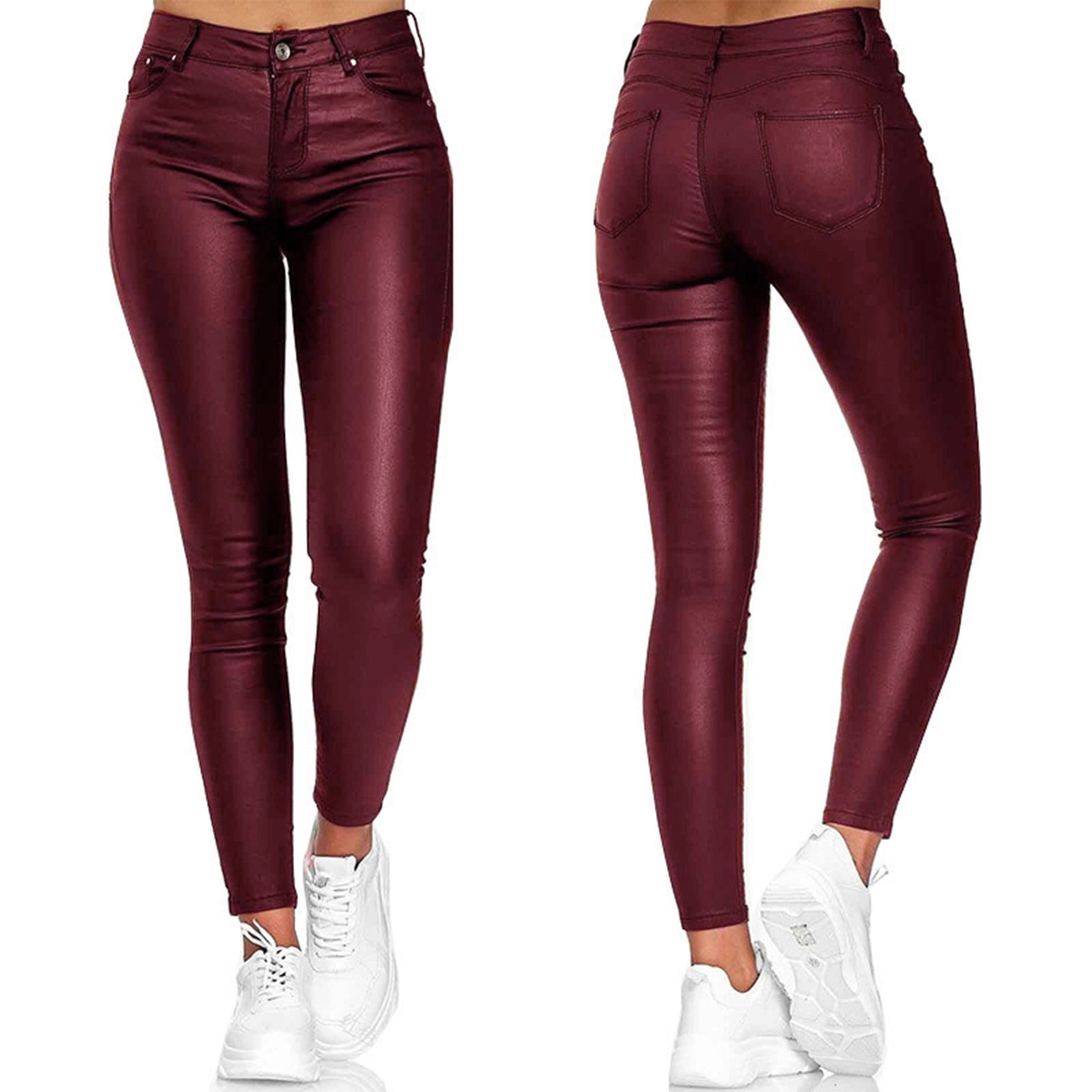 Pxiakgy Faux Leather Leggings for Women, Black Stretch Leather Pants Ultra Stretch Comfy Pants Colored Mid-Rise Skinny Jean Jegging Women Workout Out Pant Trouser Leggings Fitness High Waist Pants So