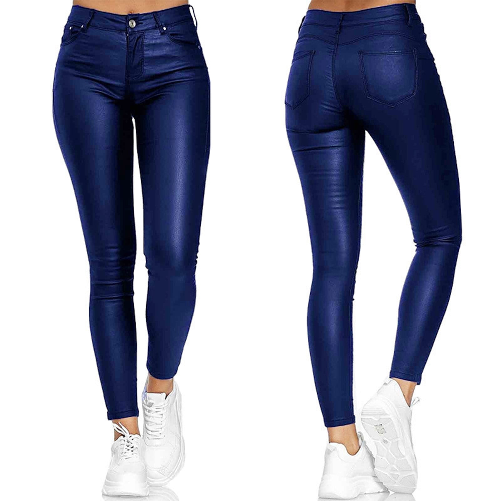 Pxiakgy Faux Leather Leggings for Women, Black Stretch Leather Pants Ultra Stretch Comfy Pants Colored Mid-Rise Skinny Jean Jegging Women Workout Out Pant Trouser Leggings Fitness High Waist Pants So
