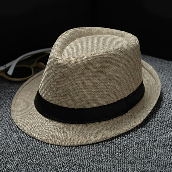 Pxiakgy Fedora Hats for Men Women Short Brim Unisex Summer Beach Style 1920S Party Accessories,Retro Jazz Hat Soild British Sun Hat Classic Panama Hat Jazz Hat British Sun Hat Travel Sun Hat Beige
