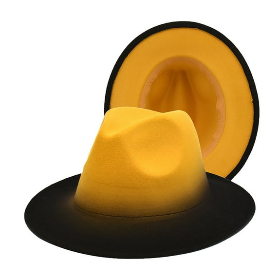 Pxiakgy Fedora Hats for Men & Women Wide Brim Felt Hat Dress Panama Hat Two Tone Fedora Classic Dress Panama Hat Color Gradient Jazz Hat Women's Fashion en Top Hat Hat Men's Outdoor Visor Hat