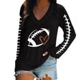 thumbnail image 1 of Pxiakgy Football Shirts for Women 2025 Cute Graphic Print Fall Sweatshirts V Neck Long Sleeve Football Sweatshirts Game Day Heart Football Pullover Tops Mom Shirts Rugby Heart Print T Shirt Black L, 1 of 5