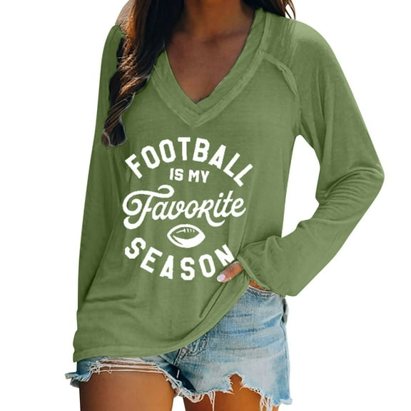 Pxiakgy Football Shirts for Women 2025 Plus Size Cute Graphic Print Fall Sweatshirts Casual V Neck Long Sleeve Tops Pullover Football Is My Favorite Season Shirt Football Lover Shirt V Neck Green 3Xl