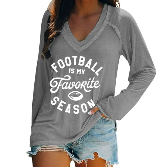 Pxiakgy Football Shirts for Women Plus Size Cute Graphic Print Fall Sweatshirts Casual V Neck Long Sleeve Tops Pullover Football Is My Favorite Game Day Season T Shirts women fall clothes 2025