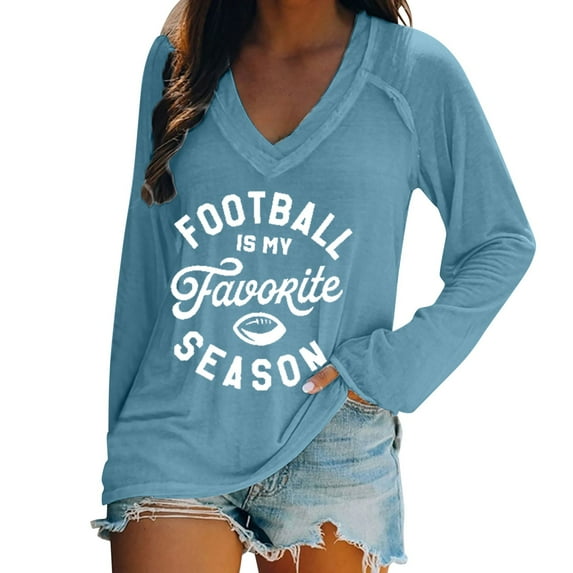 Pxiakgy Football Shirts for Women Plus Size Cute Graphic Print Fall Sweatshirts Casual V Neck Long Sleeve Tops Pullover Football Is My Favorite Game Day Season T Shirts women fall clothes 2025