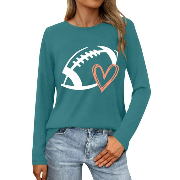 Pxiakgy Game Day T Shirts for Women Football Rugby Graphic Print Pullover Shirts Casual Crewneck Long Sleeve Sweatshirts Fashion Tops women fall clothes,womens fall fashion 2025