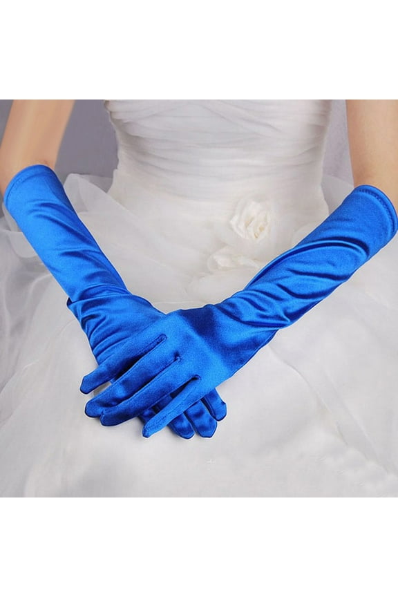 Gloves Mittens Womens Satin Long Gloves Opera Wedding Bridal Evening Party Prom Gloves Blue + One size