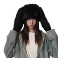 thumbnail image 1 of Pxiakgy Hats for Women 2025 Trendy Fashion Ladies Winter Hat Long Ear Hat Cozy Thick Plush Warm Windproof Ear Pure Color Lightweight Uni Cosplay Cap Black Black One Size, 1 of 3