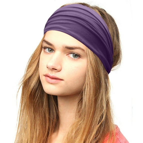 Pxiakgy Headbands for Women Stretchy Non Slip Soft Cotton Cloth Hair Bands for Sports, Workout, Yoga and Running Women Solid Color Headband Elastic Head Wrap Headband Purple One Size