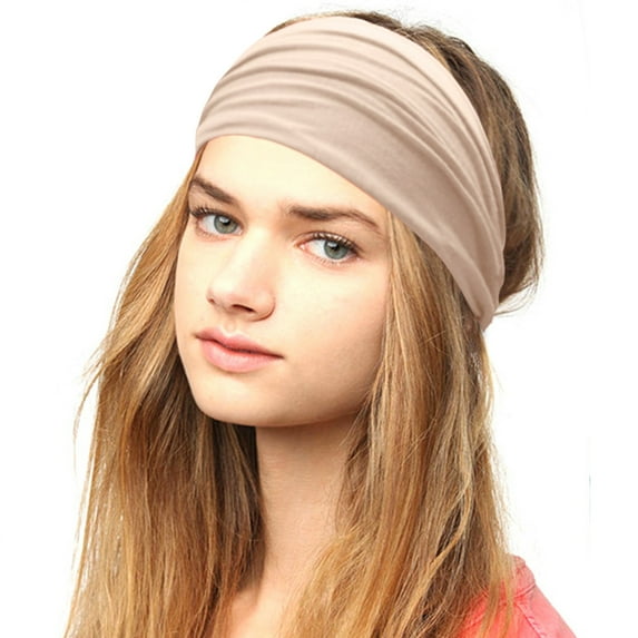 Pxiakgy Headbands for Women Stretchy Non Slip Soft Cotton Cloth Hair Bands for Sports, Workout, Yoga and Running Women Solid Color Headband Elastic Head Wrap Headband Khaki One Size