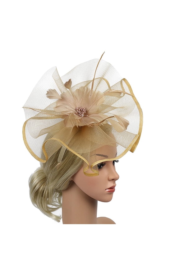 Heardband for Women 2025 Trendywomen Hat Headwear Church Feather Clip Fascinators Hat Wedding Party Cap for Gold One Size